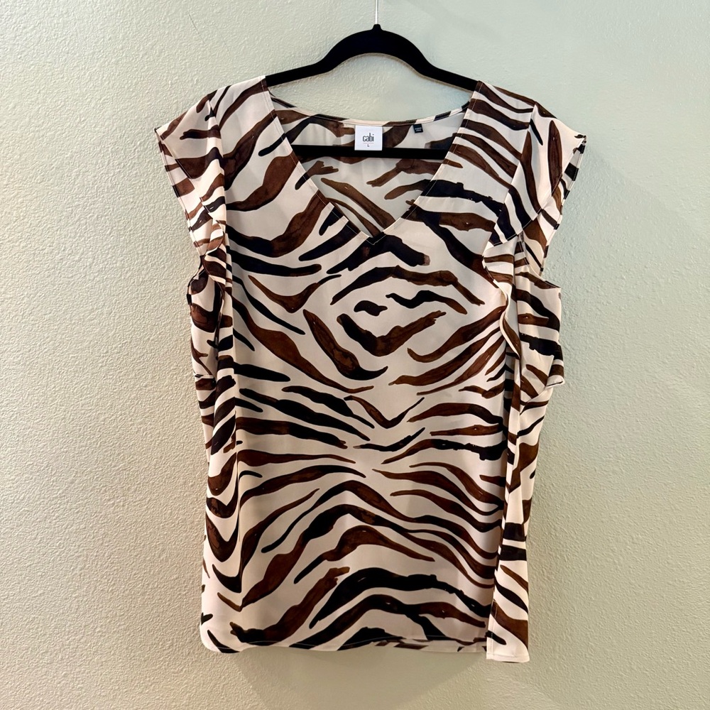 CAbi Zebra Print Blouse in Brown and Black